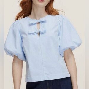 Kate Spade new york x Target Blue/White Women's Stripe Puff sleeve Blouse Sz M